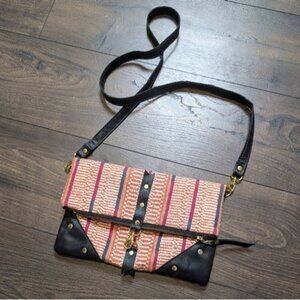 Hannah Wingate Stripes Black and Pink Crossbody Bag with Gold Accents